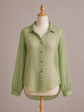Green plaid cut out back embellished top